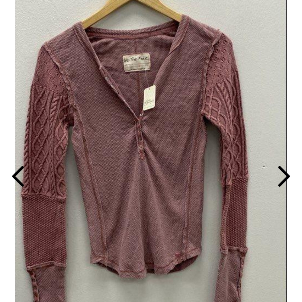 We The Free Dusty Rose Cable Sleeve Henley Top